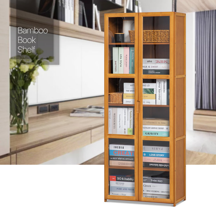 Bookshelf, 6-Tier Bamboo Adjustable 63.4” Tall Bookcase Book Shelf