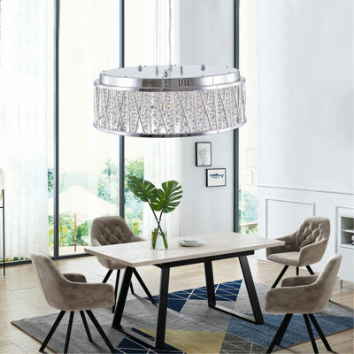 Lustre en cristal moderne 19 pouces en aluminium + fer rond plafonnier encastré pour îlot de cuisine, chambres à coucher et couloir (ampoule non incluse)