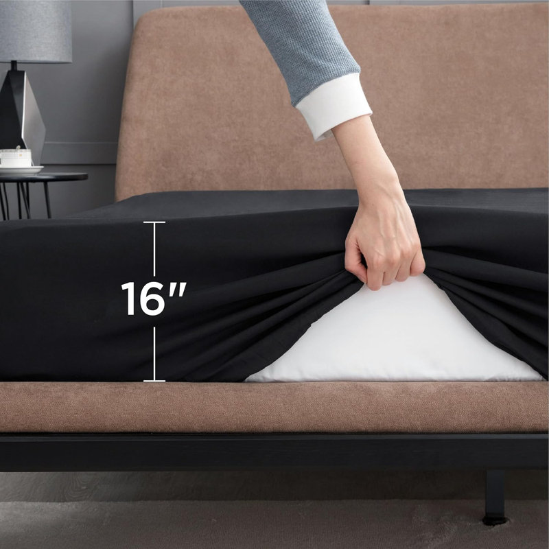 Bedsure Bed Fitted Sheet With 16 Inch Deep Pocket, Twin XL Fitted Sheet, Black