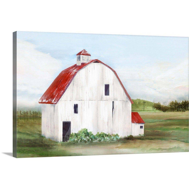 «Red Barn I» par Isabelle Z - reproduction d'art sur toile, H 40 po x l 60 po x P 1,25 po, Toile tendue