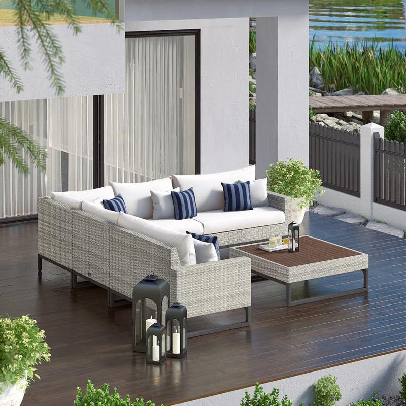 6 Piece Outdoor Sectioanl Seating Group, Cast Coral Sunbrella® Plainweave, Gray