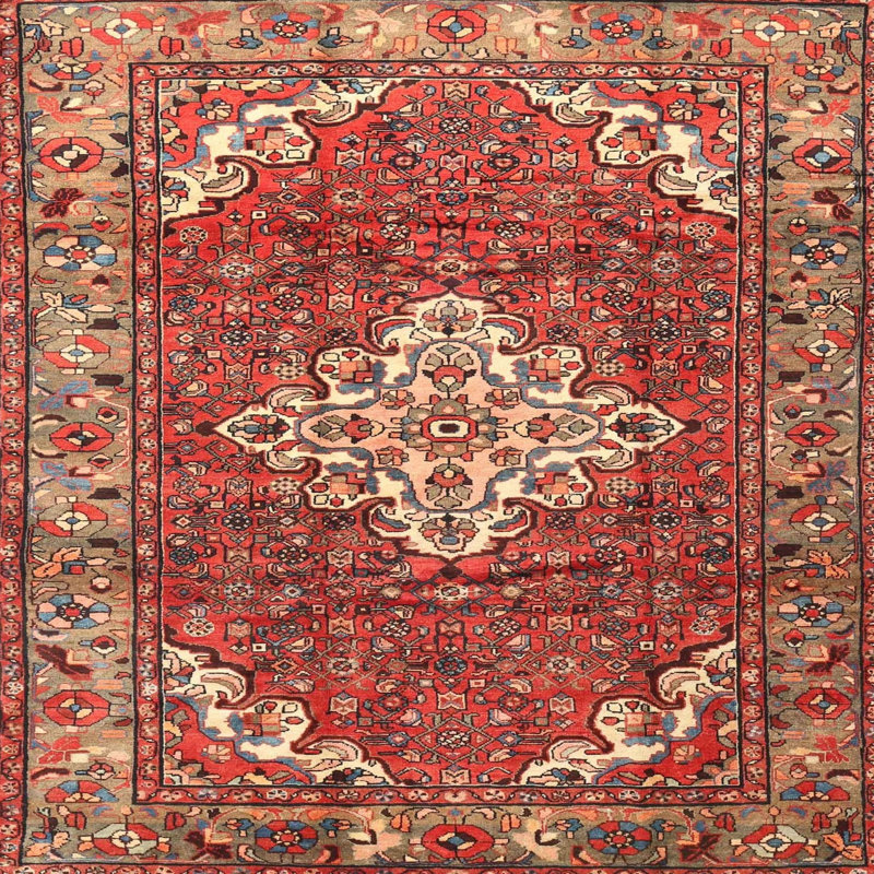 Tapis traditionnel rouge / beige Peddireddy, Rond 7 pi