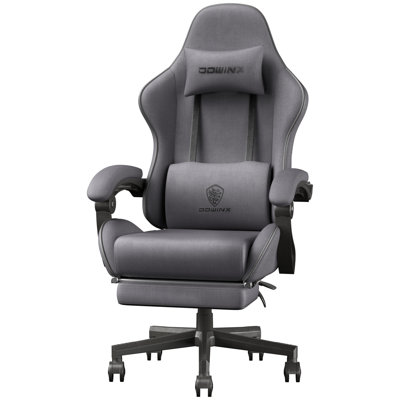 Fauteuil de jeu grand et grand en tissu, conception ergonomique à haut dossier avec coussin à ressorts ensachés, appui-tête réglable et repose-pieds rétractable pour le bureau et les jeux, 350 lb