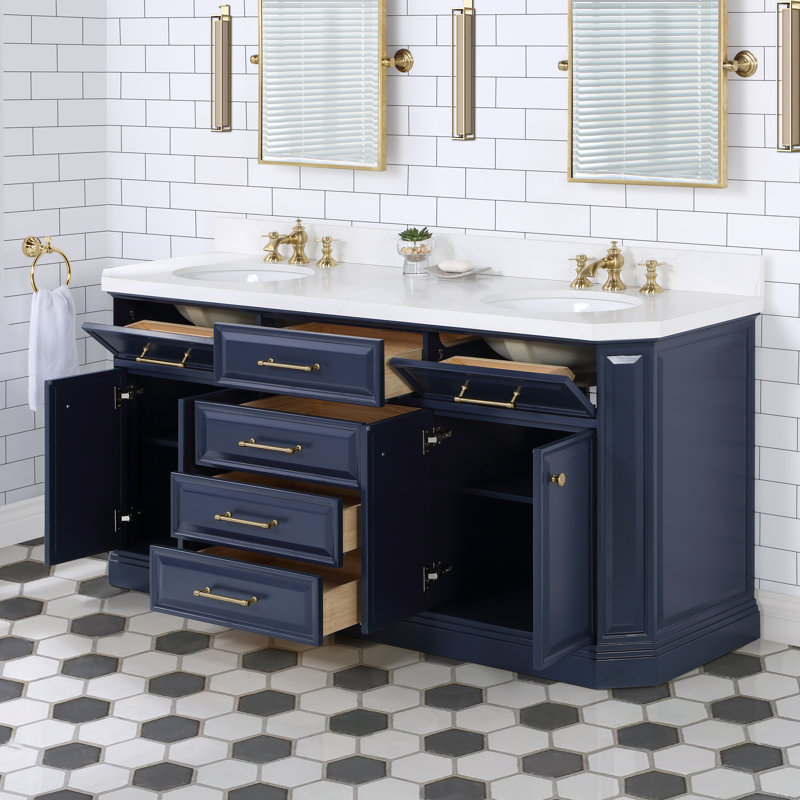 Palace 72" Carrara Quartz Countertop Bath Vanity in Monarch Blue with Faucet