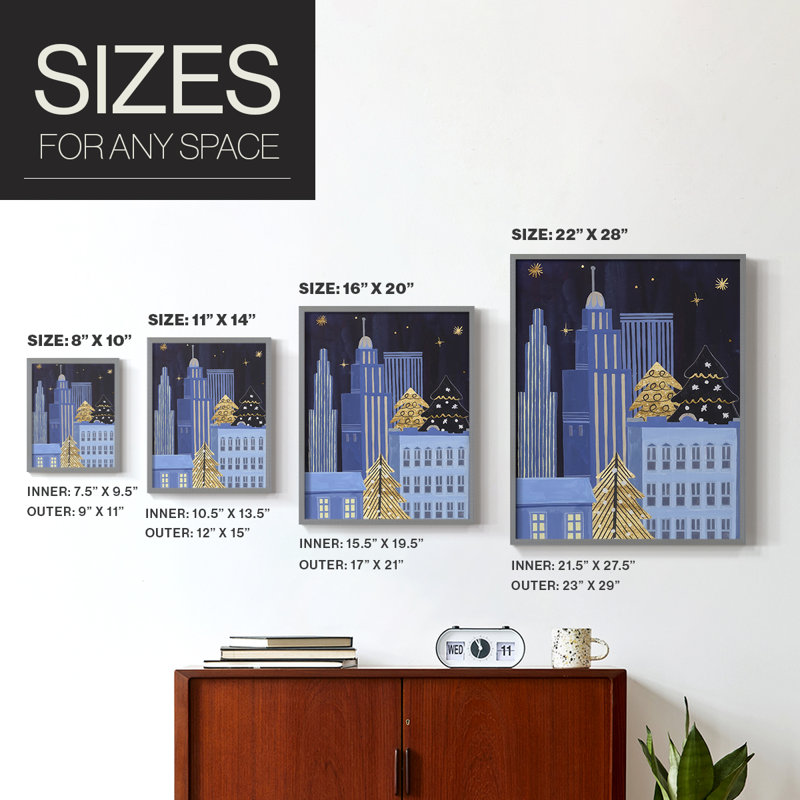 Collection Holiday Night B, reproduction encadrée - bois massif, H 30 po x l 24 po, Gris