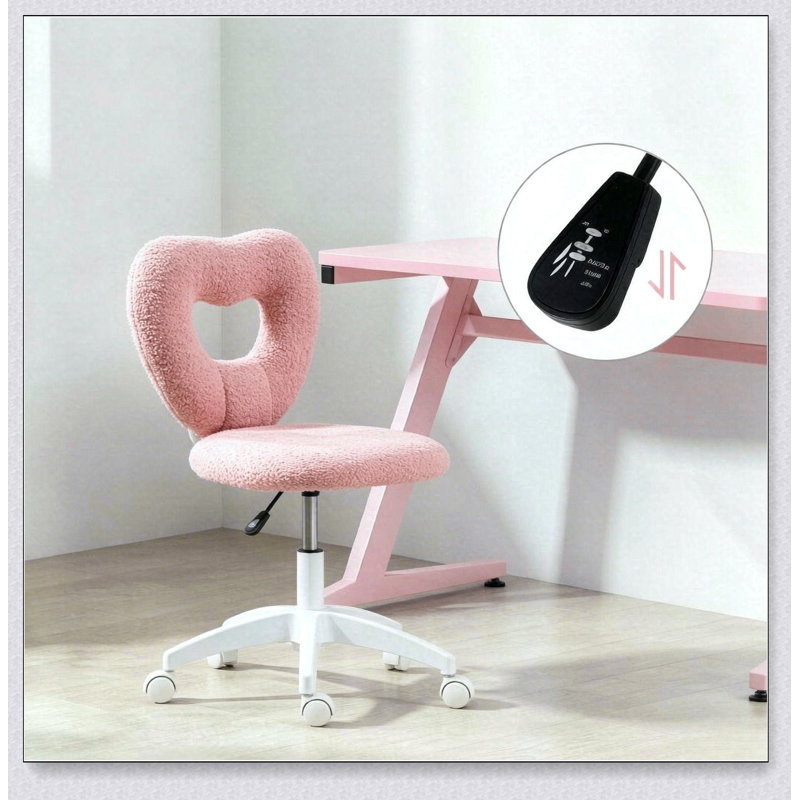Chaise de bureau pivotante mignonne avec dossier en forme de cœur, chaise de coiffeuse pivotante sans accoudoirs pour un confort et un style impeccables