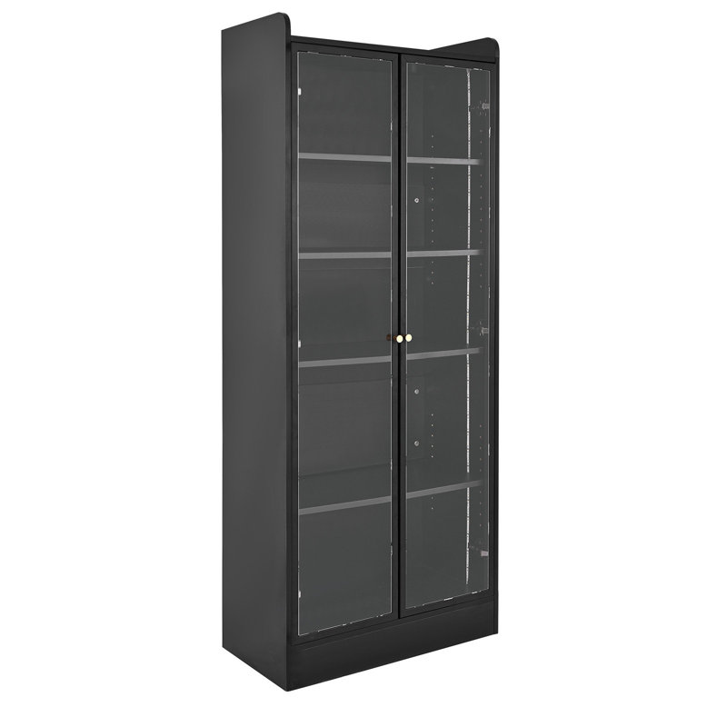Vitrine avec portes, vitrine éclairée de 67 po de hauteur avec 2 tablettes réglables, armoire de rangement à 5 niveaux Curio, bibliothèque pour bureau de chambre à coucher pour garde-manger