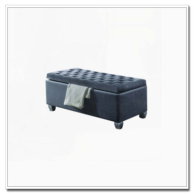 Gray Velvet Storage Bench with Button Tufting