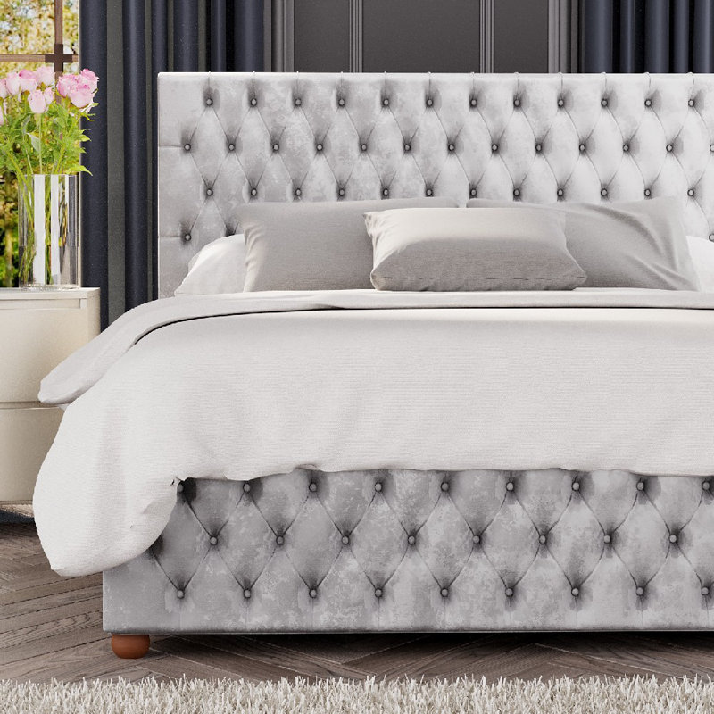 Upholstered Ottoman Bed, Super King (6'), Silver
