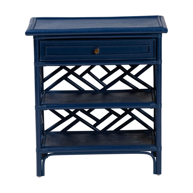 Table de chevet avec tiroir et tablettes ouvertes, Bleu