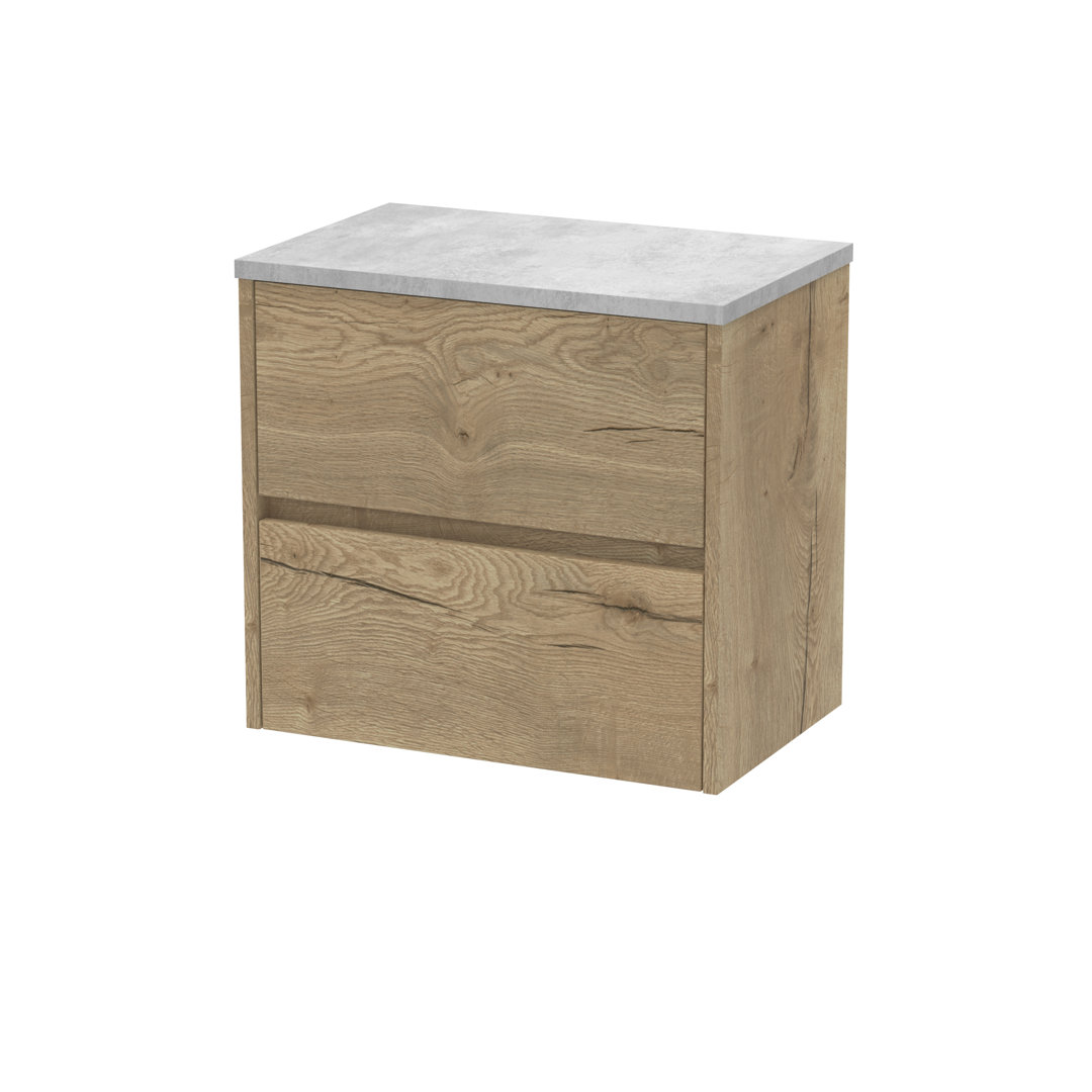 Nuie Autumn Oak Havana Woodgrain Wall Hung 2 Drawer Vanity Unit With Bellato Grey Worktop | | Mfc | 600Mm - Image 2