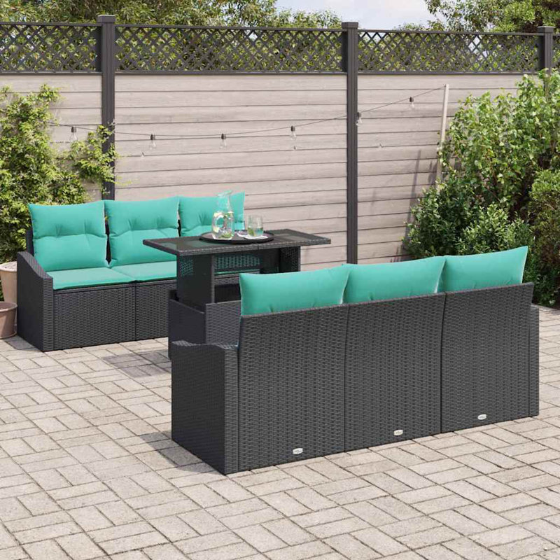  Ensemble de canapé de jardin manuel 7 pièces noir et bleu 100 x 55 x 73 cm, Coussin bleu / cadre noir