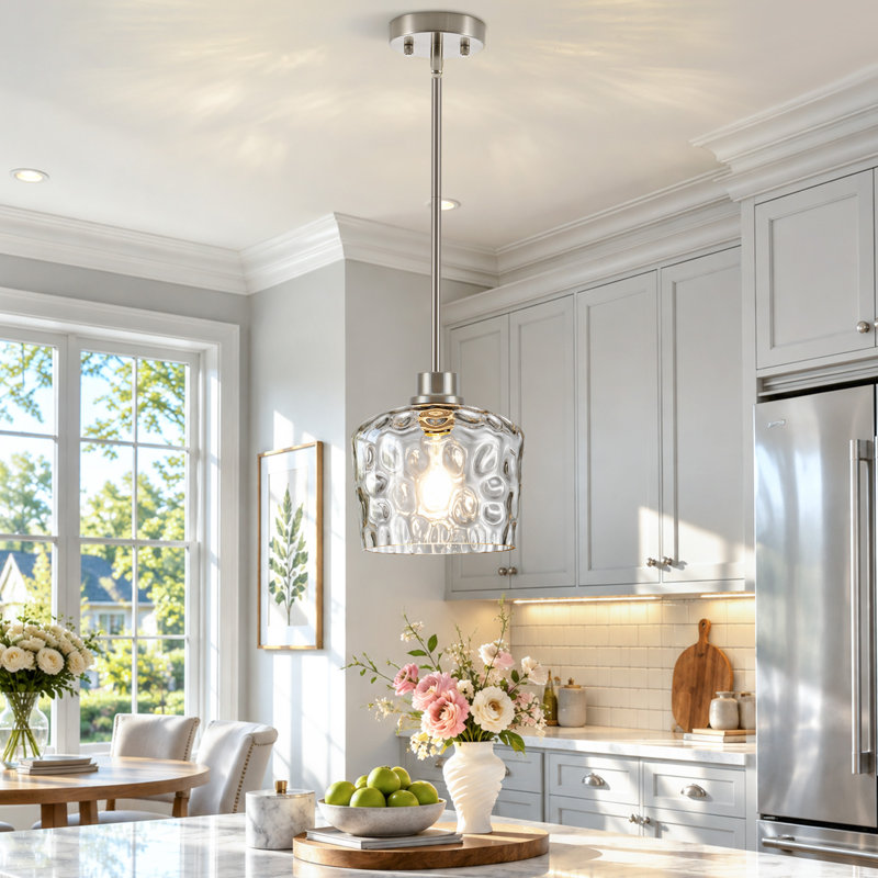 Levona 1-light 7.67" Wide Kitchen Island Light With Rippled Glass For Kitchen Island, Nickel