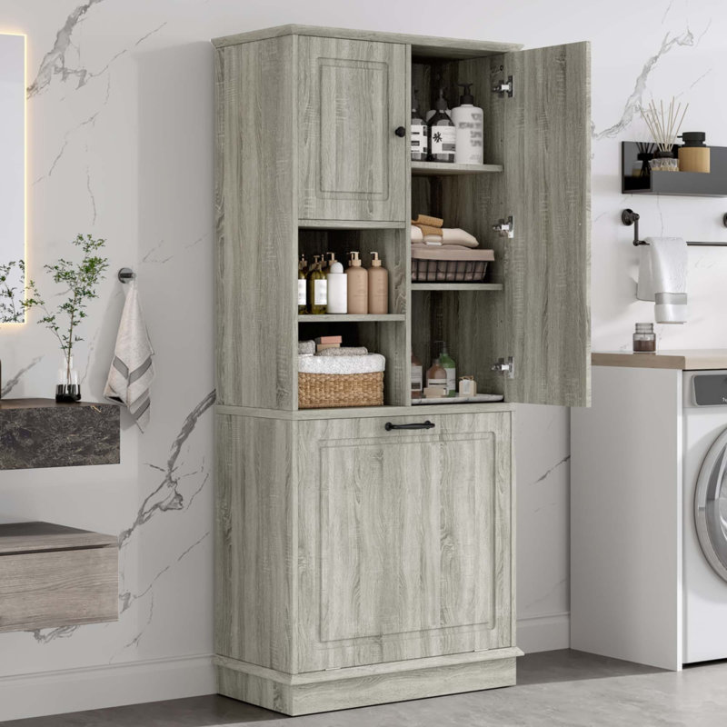 Grande armoire de rangement avec tablettes réglables, Chêne