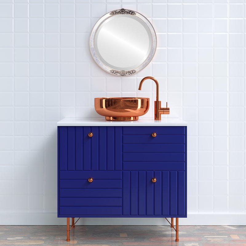 Miroir mural rond biseauté pour la décoration intérieure - Style Athena - Feuille d'or - Dimensions extérieures 16 x 16