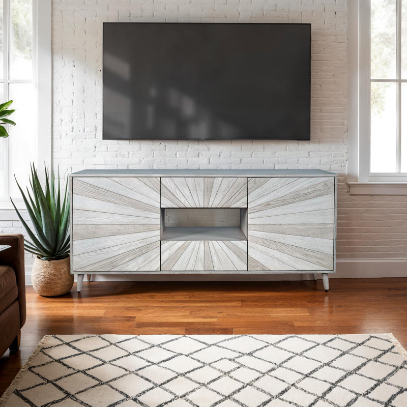 Sylmar Fann Mid-Century Modern Starburst TV Stand Console Storage Cabinet, 50”W x 18”D, Gray Wood