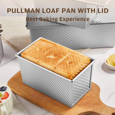 Pullman Loaf Pan with Lid, 1 lb Dough Capacity Non-Stick Bakeware for Baking Bread, Carbon Steel Corrugated Bread Toast Box Mould with Cover for Baking Bread