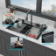 Évier de cuisine à cascade encastré noir Gunmetal - éviers de cuisine 31,5 x 21 po à simple cuve en acier inoxydable de calibre 16 avec robinet rétractable et laveuse à tasses