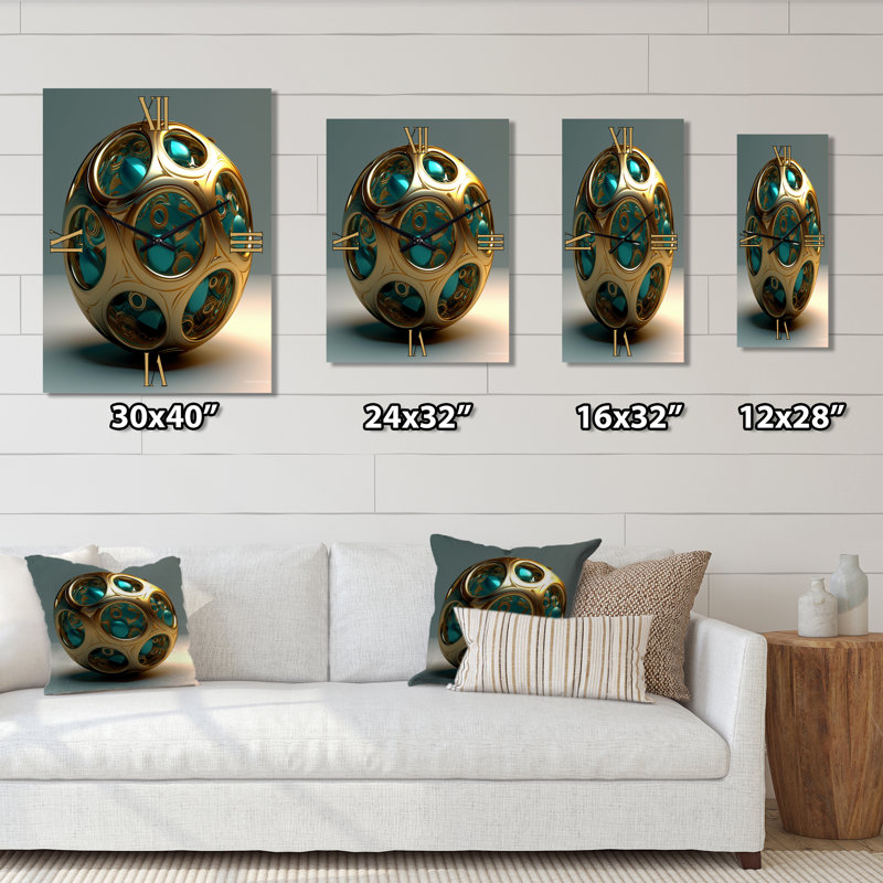 Horloge murale abstraite face à la sphère dorée 3D Confining Infinity 3D, Très grand