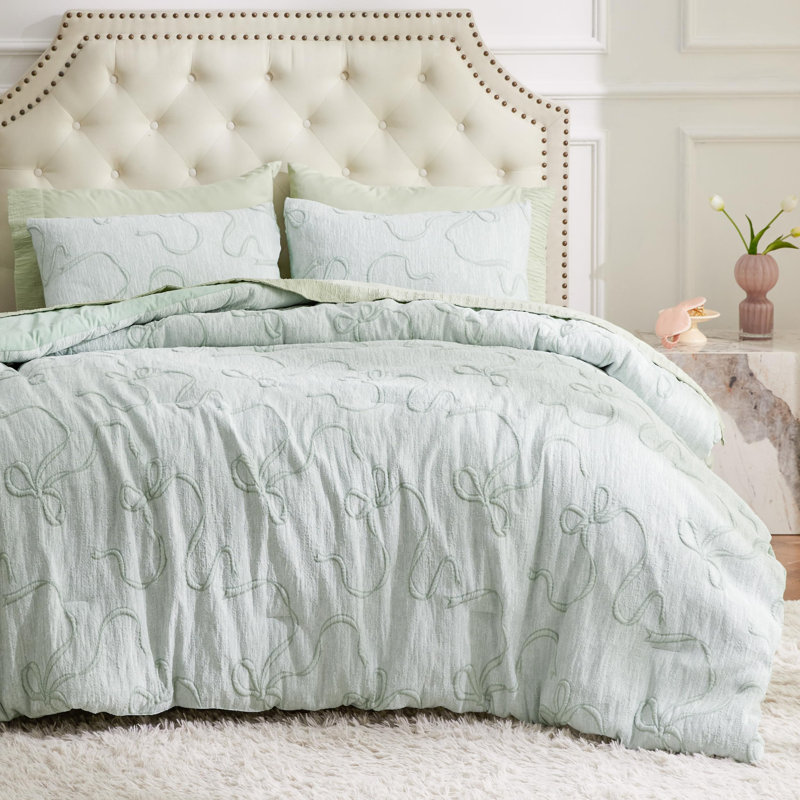3D Puffy Jacquard Embroidery Bedding Comforter Set, King Comforter + 2 King Pillowcases, Harbor Gray