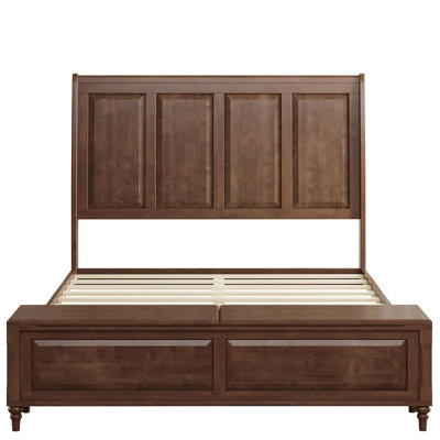 Queen Bed Frame With Tall Headboard And Storage Bench,Soild Wood Sleigh Bed With 64" Storage Chest,No Box Spring Needed, Wanlut