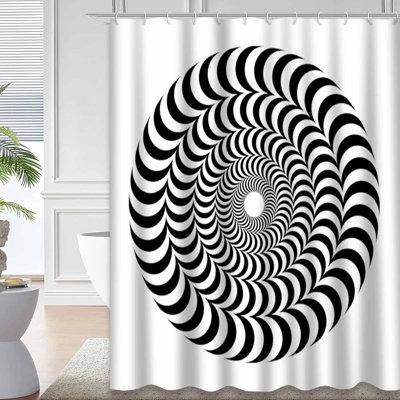Rideau de douche optique noir et blanc avec 12 crochets
