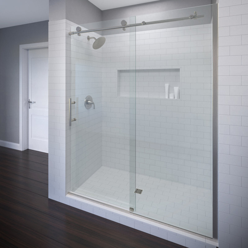 Vinesse - W x 76'' H Single Added Door Frameless Shower Door with, AquaGlideXP Clear, Brushed Nickel