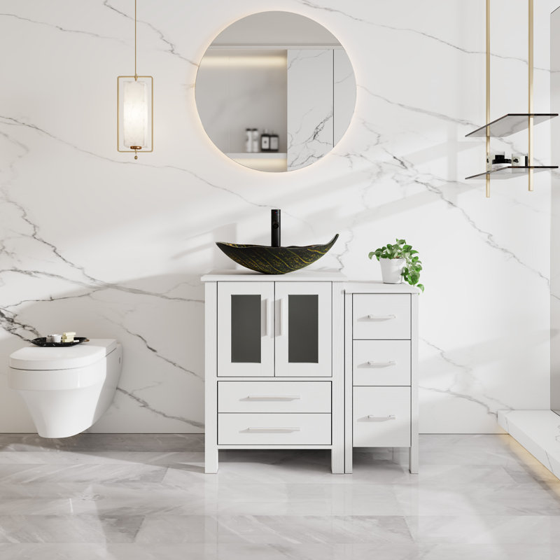 Ensemble de meuble-lavabo simple 36 po avec lavabo vasque, robinet et bonde escamotable 36 po