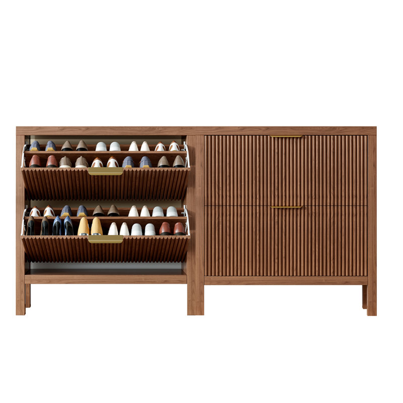 18 Pair Shoe Storage Cabinet (Set Of 2), Brown Wood