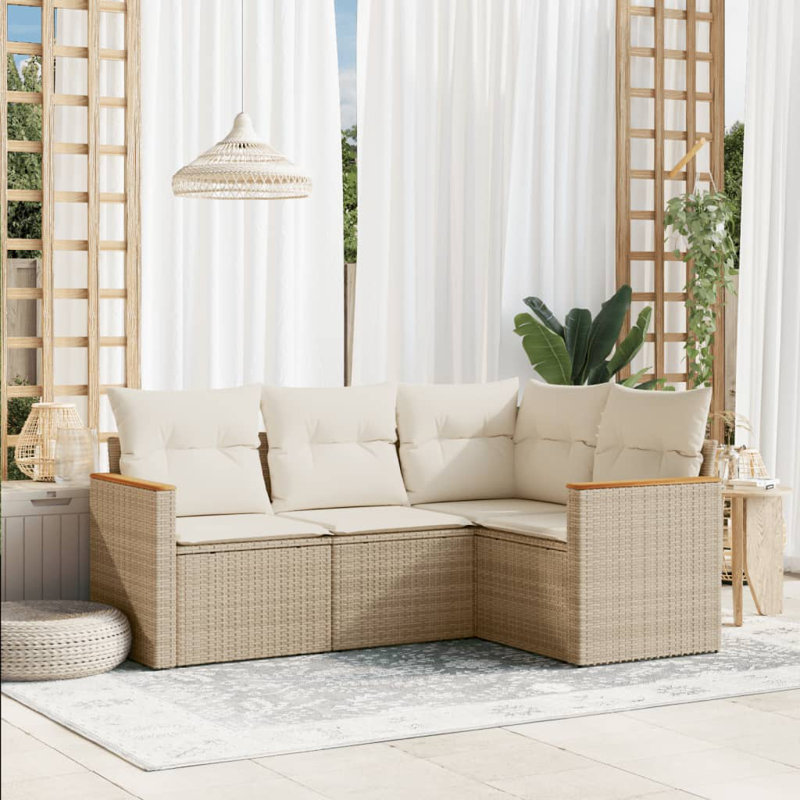Ensemble de canapé de jardin en polyester rotin beige, acier thermolaqué Vidaxl