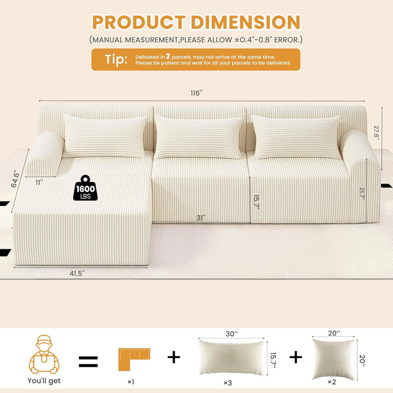 Canapé modulaire 116 po Cloud Couch, Beige