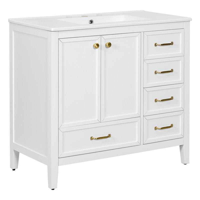 36" Bathroom Vanity With Ceramic Sink, White