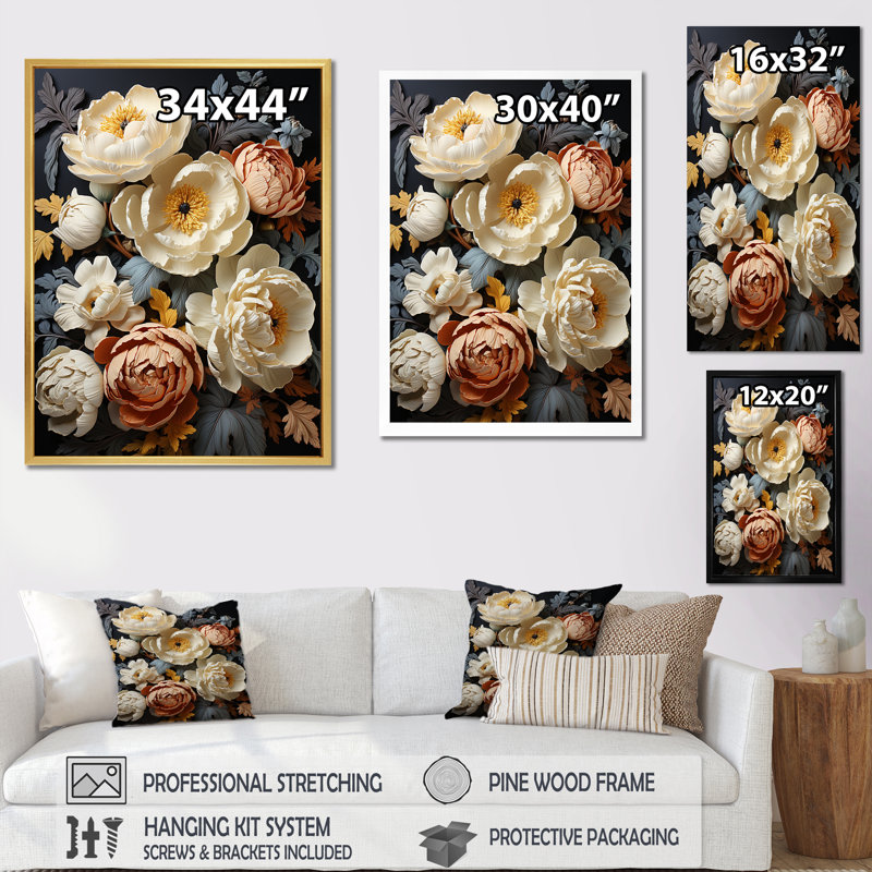 «Enchanted Peonia Grace I», reproduction sur toile, Cadre photo blanc, H 44 po x l 34 po x P 1,5 po