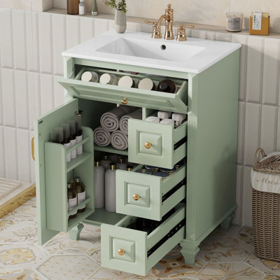 24'' Freestanding Bathroom Vanity with Ceramic Sink