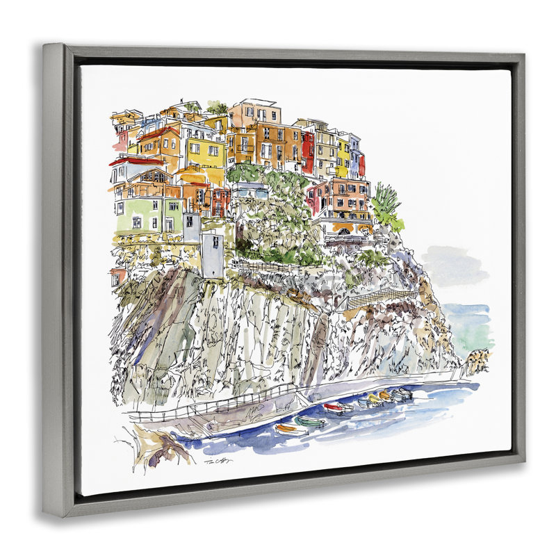 Cadre flottant Wanderlust Seaside Motif, design par Tim Coffey, Cadre flottant gris lustré, H 17 po x l 21 po