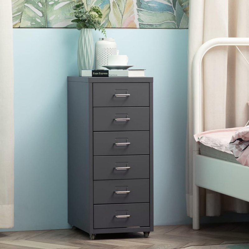 28 cm W 6 -Drawer Wheels / Casters included Mobile Steel Filing Cabinet