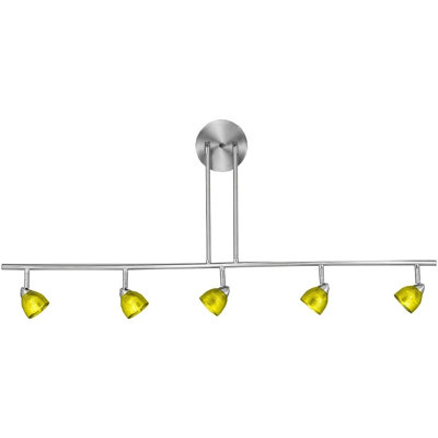 Cal Lighting Serpentine 5 Light Orbit Ceiling Fixture Brushed Steel with Yellow Glass