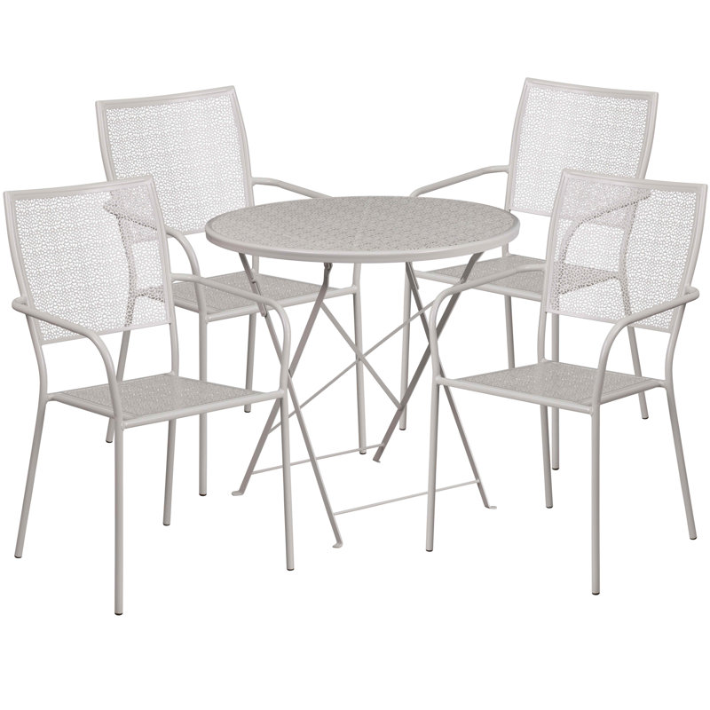 Speegle Outdoor Steel 5 Piece Dining Set, Light Gray