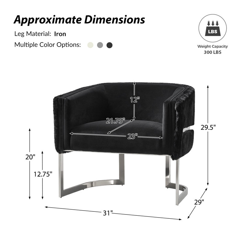 Rosetta Glam Armchair With Metal Legs, Black