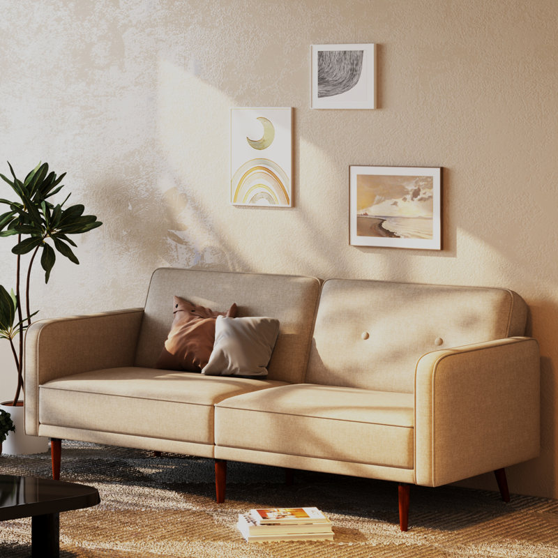 Canapé-lit à accoudoirs carrés 75,98 po Balabek, Polyester beige