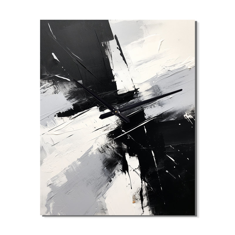 «Finding Balance Minimal», peinture en noir et blanc I - Peinture abstraite horloge murale, Moyen