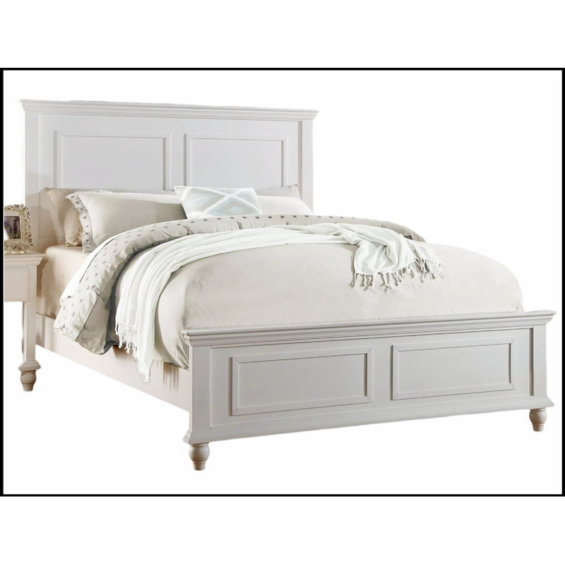 Lit blanc oriental avec tête et pied de lit à panneau haut, meubles de chambre à coucher élégants et durables, Très grand lit