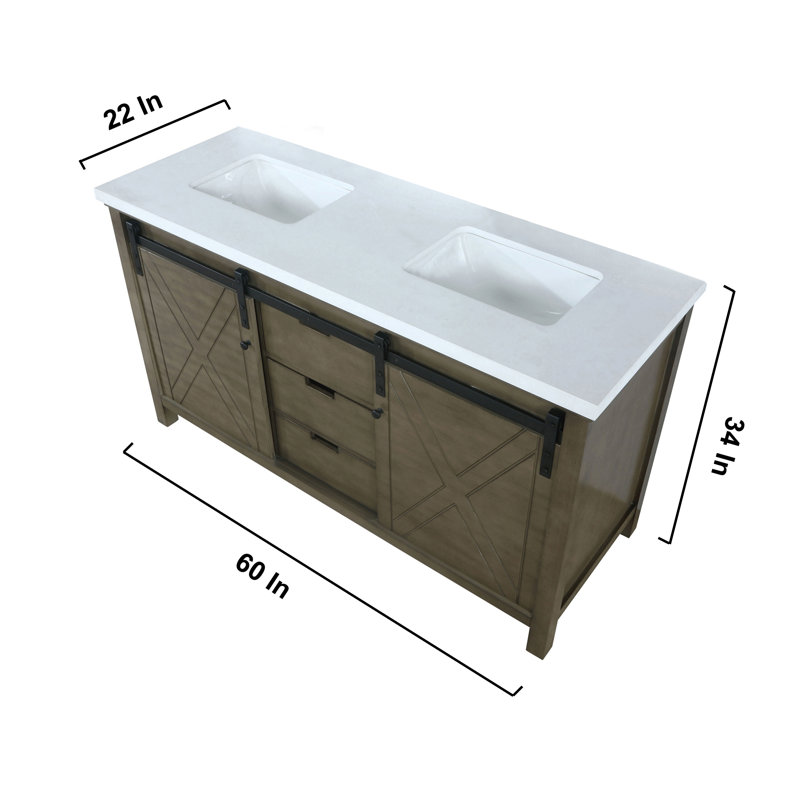 Marsyas 60" Rustic Brown Double Vanity with Quartz Top
