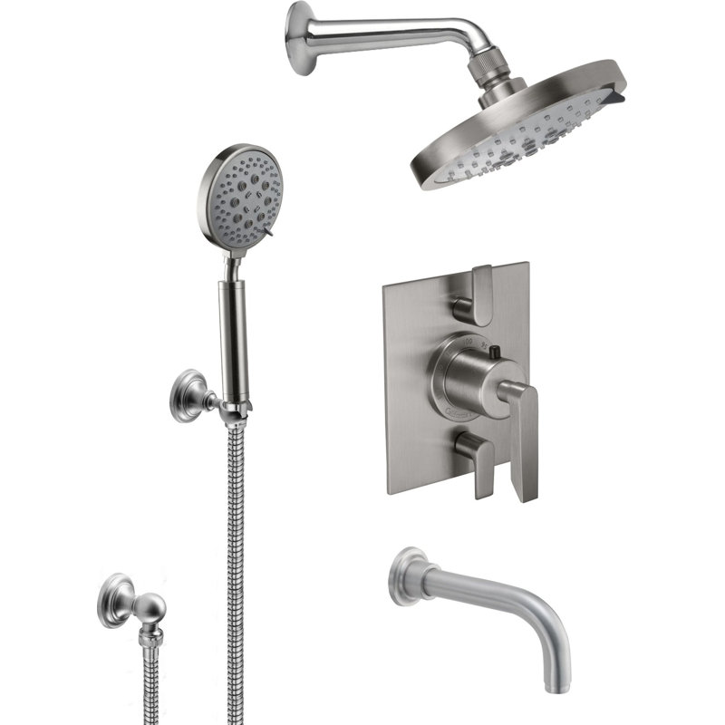 Rincon Bay 2.5 GPM Styletherm 0.5" Thermostatic Shower System with Handshower Hook and Tub Spout, Satin Nickel