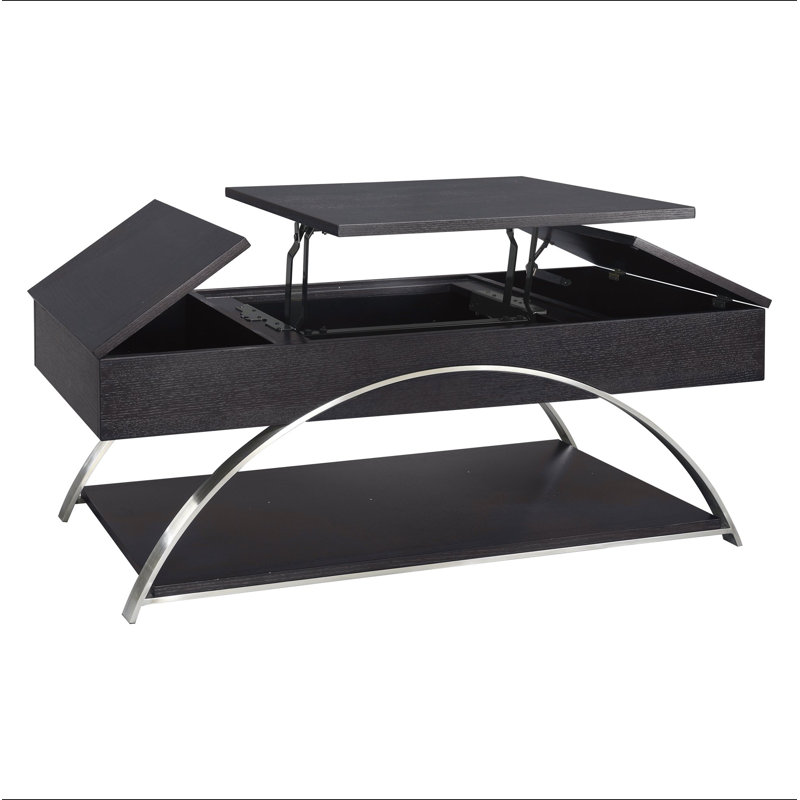 Table basse à plateau relevable en bois espresso et acier inoxydable - L 47,75 po x l 26,0 po x H 18,0 po - 1 pièce