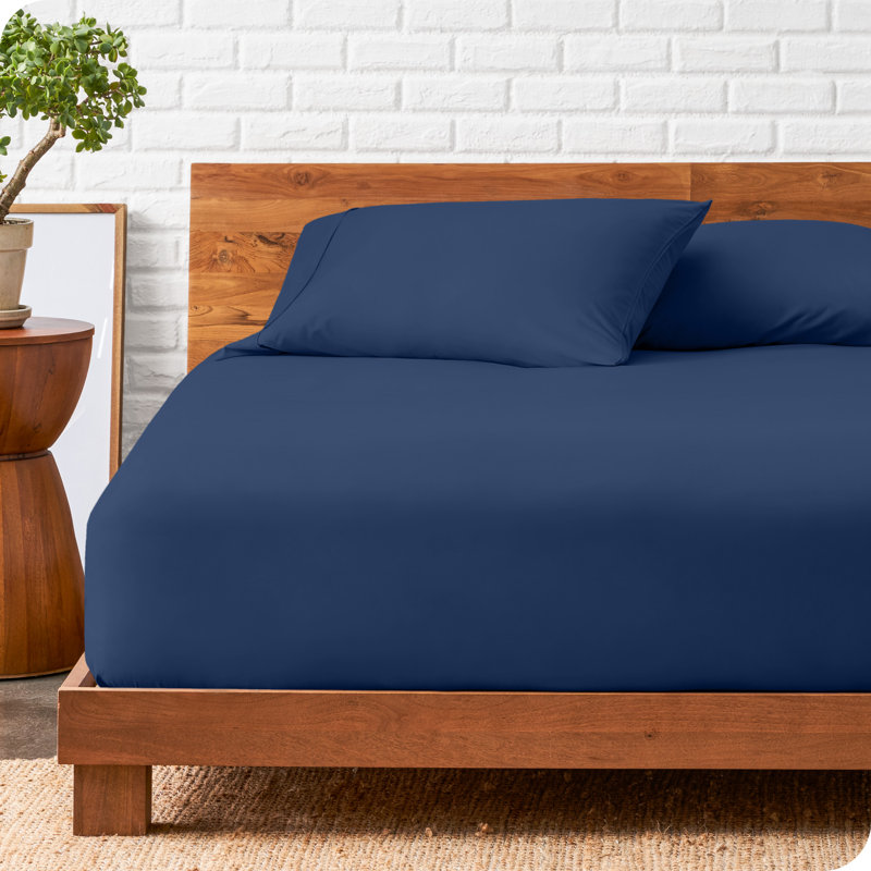 Ensemble de drap-housse en microfibre avec taie d'oreiller   , Bleu foncé, Drap-housse très grand avec 2 taies d'oreiller