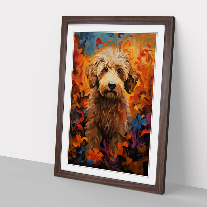 XYZ-FRM-V1223-4002 Labradoodle Tachisme - Single Picture Frame Print on Wood, 64cm H x 46cm W x 2cm D, Walnut