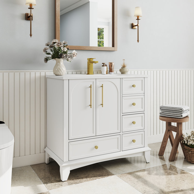 Meuble-lavabo 36 po, meuble de rangement Farmhouse, Blanc