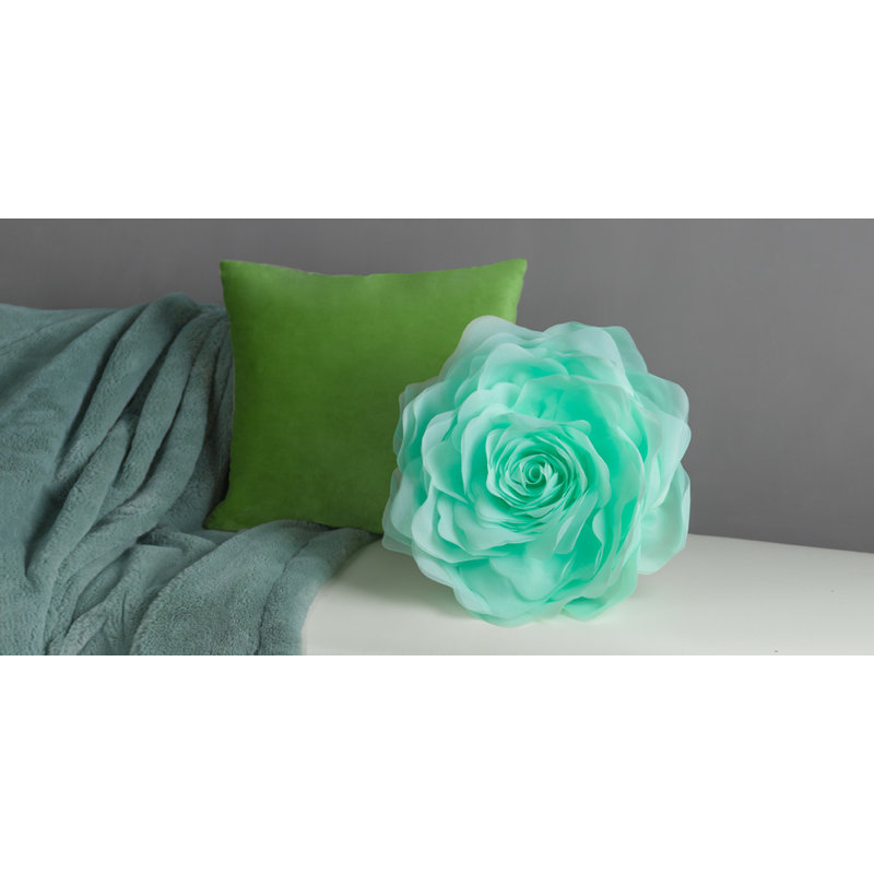 Simulation Rose Flower Throw Pillow Decorative Round Floral Accent Pillow Cover & Insert, 12" x 12", Mint Green