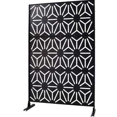 Metal Privacy Screen 76" H48" W - Freestanding For Lawn, Garden. Black, , Weather- Fence Outdoor Spaces Black For Deck, Patio, To Enhance Outdoors